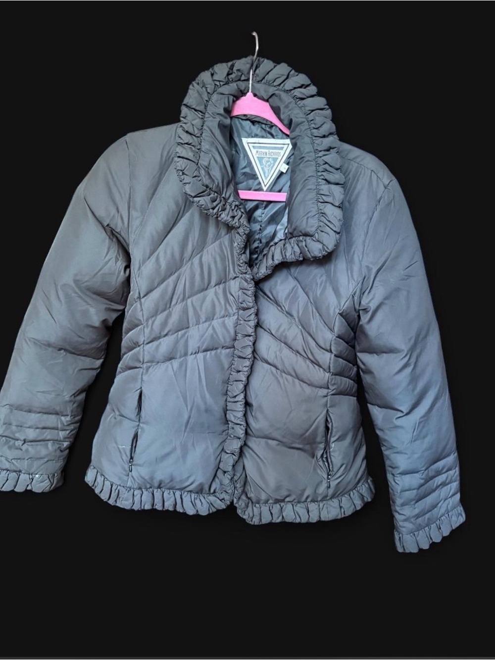 Vintage Marvin Richards Gray Ruffle-Trim Puffer Jacket